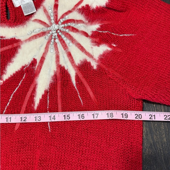 Vintage Nordstrom Town Square Red Embellished Sweater M 80s Sequin Angora Blend - Picture 7 of 7